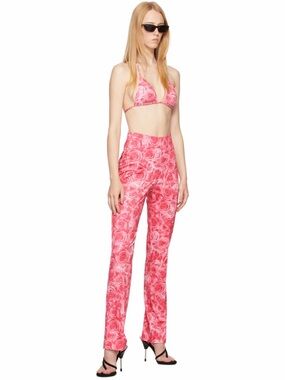 Saks Potts LISSI Pants Size 2 Sexy Rose Print Pink Red Floral Spring Designer